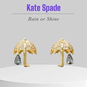Kate Spade Rain or Shine Pave Umbrella Gold Stud Earrings. New
